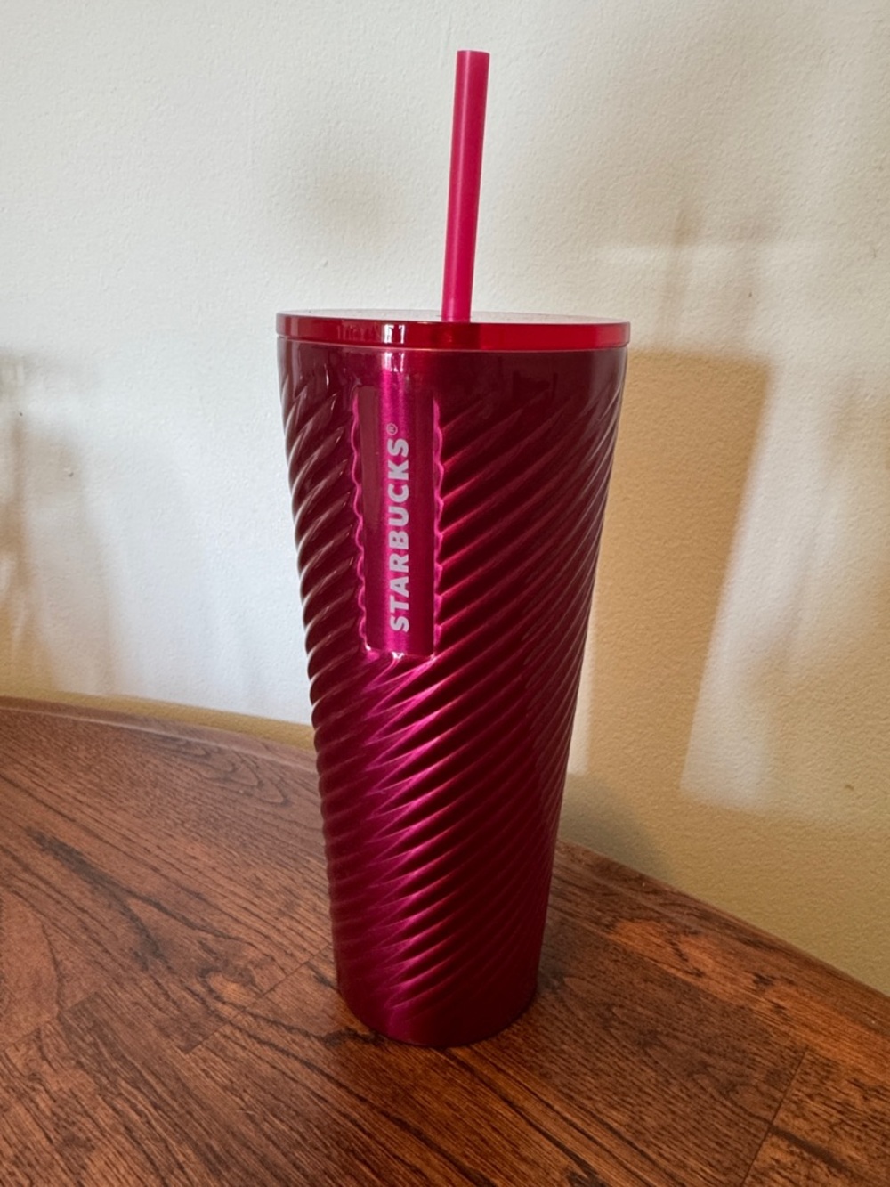 Starbucks Metallic Magenta Swirl Tumbler with Pink Straw
